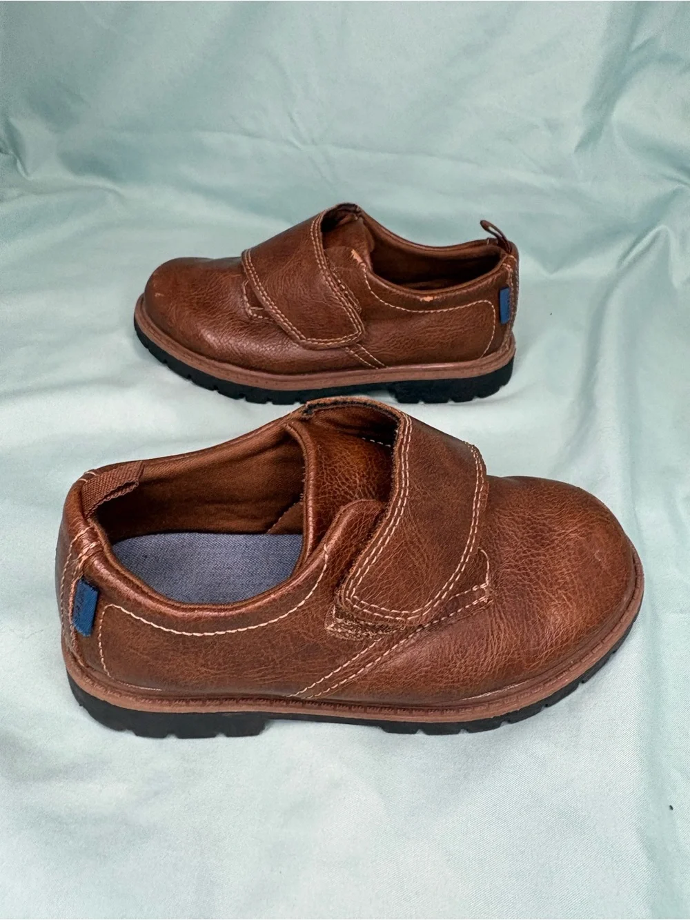 Carter's Toddler Boy Brown Faux Leather Dress Shoes Oxford Size 11 Hook & Loop